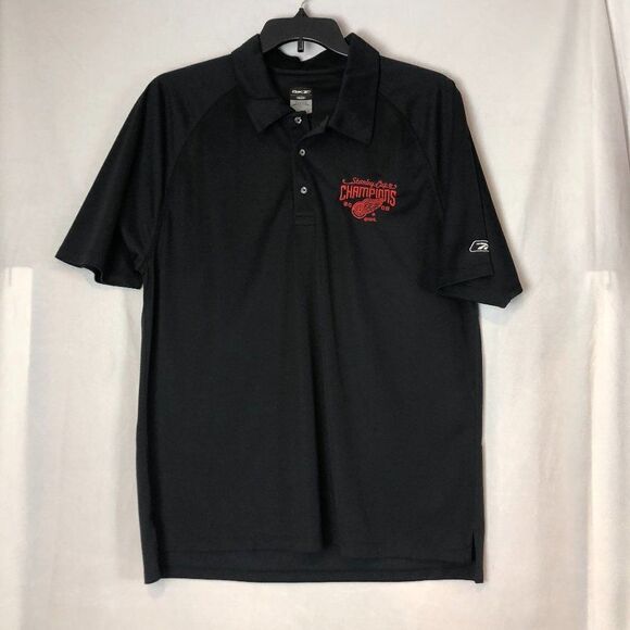 DETROIT RED WINGS 2008 STANLEY CUP CHAMPIONS POLO Shirt MEN'S M BLACK RBK.   RB1 - Picture 1 of 6